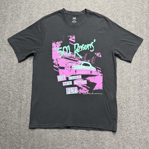 Levis 501 Reasons Relaxed T-Shirt Men's Medium Black 'Why I Like My Button Fly' - Picture 1 of 9